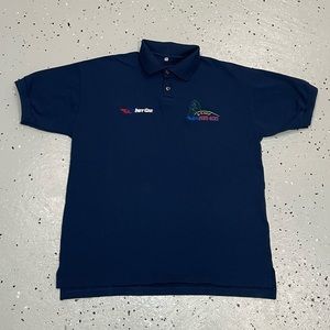 Vintage 90s Rio 400 Indy Car Brazil Mens Polo Shirt Size Medium Navy Blue